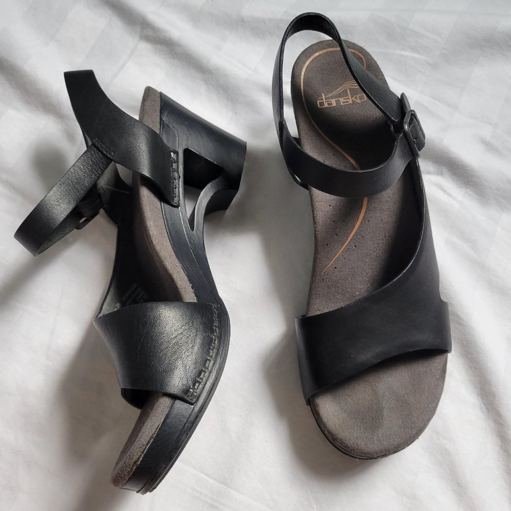 Dansko Tasha Leather Heeled Sandals Size 39 Black